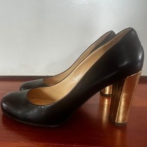 Kate Spade Black Pumps with Gold Stack Heel. Sz.9